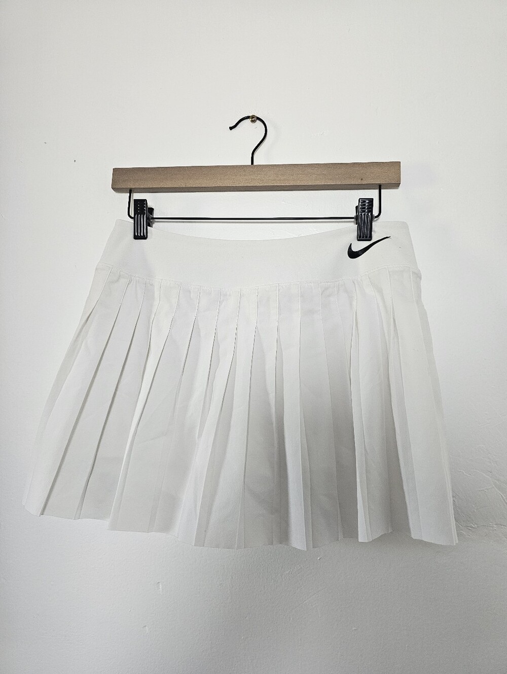 Nike Dry Fit White Pleated Tennis Skirt with Black Swoosh